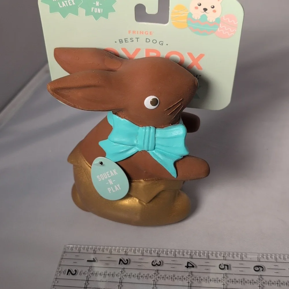 Fringe Best Dog Toy Box Squeak -N-Play Latex Chocolate Bunny Easter Toy